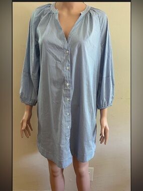 a new day Light Blue Pinstripe Button-Front Mini Dress
